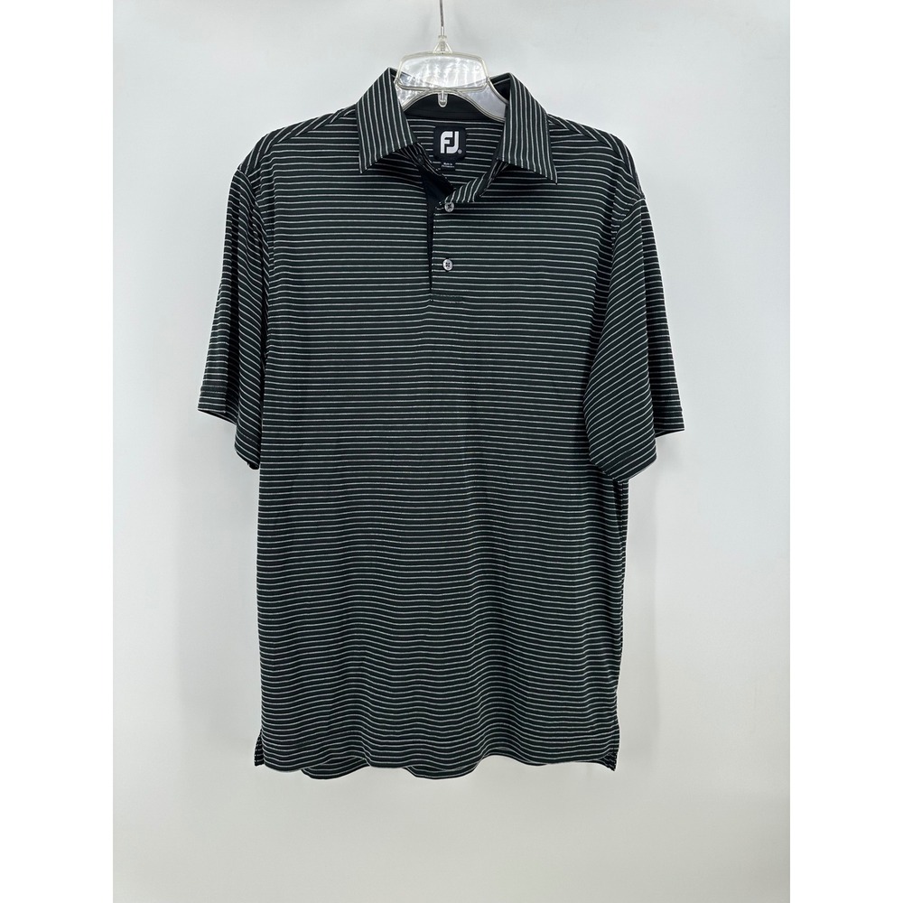 FootJoy Mens Striped Golf Polo Shirt Black White Short Sleeve Size Medium